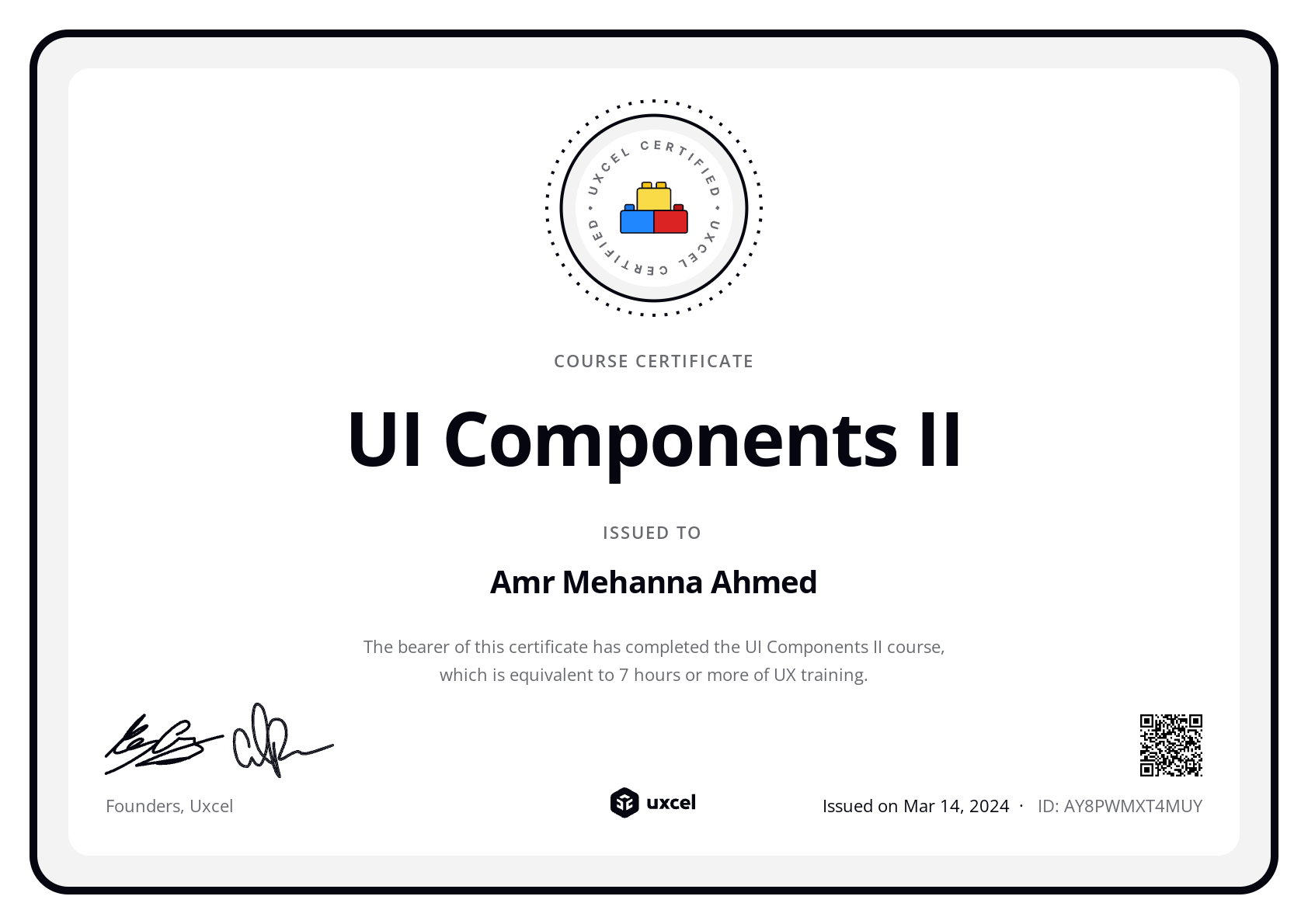 Amr Mehanna Ahmed's certificate